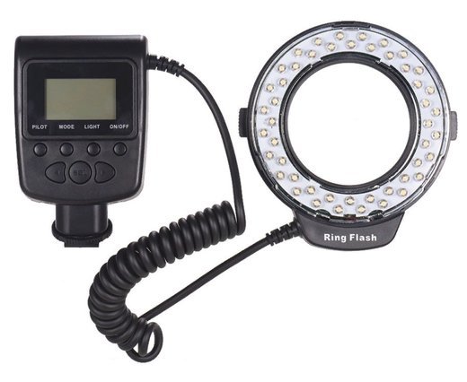 Кольцевая вспышка HD-130 Macro LED Ring Flash Light LCD 3000-15000K GN46 с 3 диффузорами, 8 переходных колец для Canon Nikon Panasonic Pentax Olympus фото
