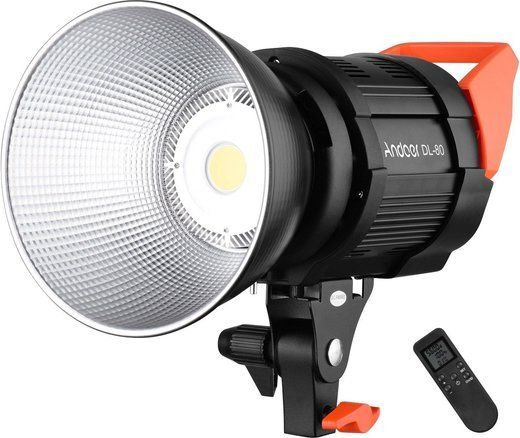 Фокусный светильник Andoer DL-80 80W 5600K диммируемый COB LED Video Light CRI 95+ Bowens Маунт с пультом ДУ фото