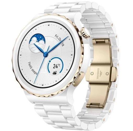 Умные часы Huawei Watch GT 3 Pro 43мм, белый/золотистый (керамический ремешок) фото
