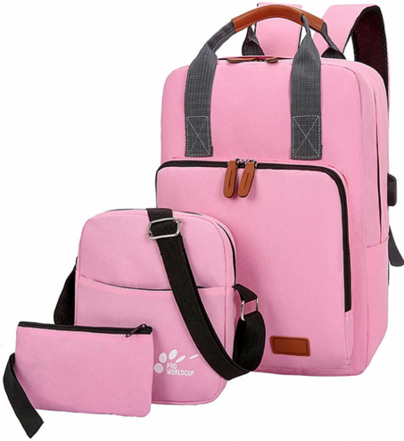 Комплект аксессуаров рюкзак для ноутбука, сумка, кошелек, розовый фото