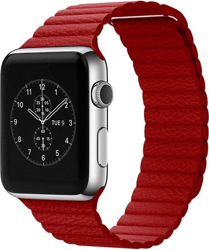 Ремешок кожаный на магните для Apple Watch 44мм, красный фото