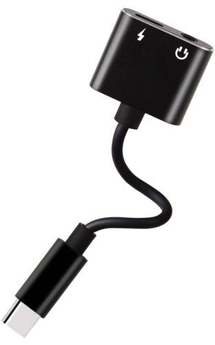 Адаптер USB 2 в 1 USB Type-C и разъем для наушников 3.5 мм, черный фото