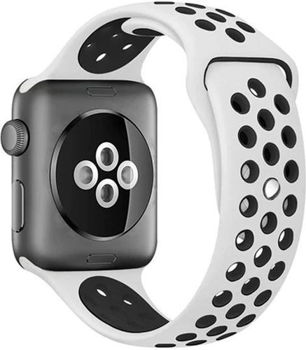 Ремешок силиконовый перфорированный для Apple Watch 40мм, бело-черный фото