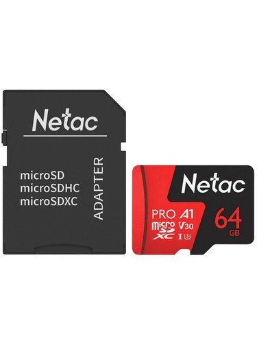 Карта памяти Netac MicroSD P500 Extreme Pro Class 10 UHS-I A1 V30 (100 Mb/s) + SD адаптер, 64GB фото