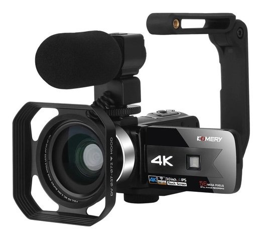 Видеокамера KOMERY K1 56MP 16x ZOOM 4K Wi-Fi с ручкой стабилизатора и микрофоном, серый фото