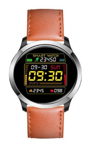 Умные часы Bakeey E70, кожаный ремешок - коричневый фото