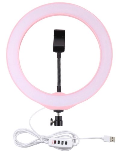 Кольцевая лампа PULUZ 10" 3 режима освещения с держателем смартфона, розовый фото