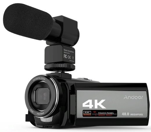 Видеокамера Цифровая Andoer Portable 4K 48MP WiFi, с микрофоном фото