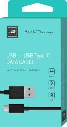 Дата-кабель BoraSCO USB - Type C, 2А 1м, черный фото