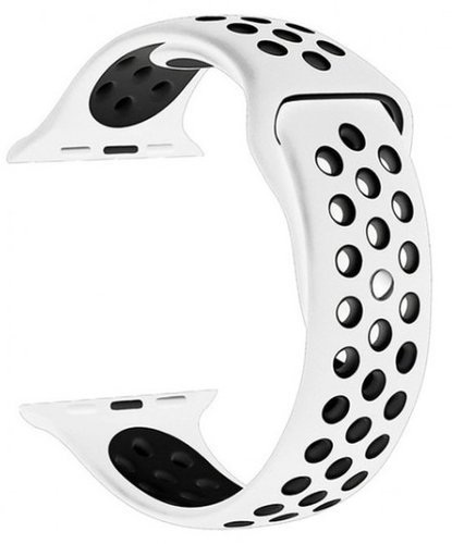 Ремешок силиконовый перфорированный для Apple Watch 44мм, бело-черный фото