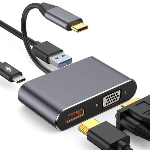 Адаптер Bakeey 4-в-1 USB-C с 60-ваттным зарядным устройством Type-C PD / USB 3.0 / 4K HD-видеовыход / VGA фото