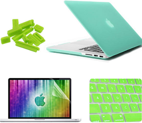 Комплект акссесуаров ENKAY матовый корпус, клавиатура, заглушки для гнезд, защитная пленка на экран для Macbook Pro Retina 15.4", зеленый фото