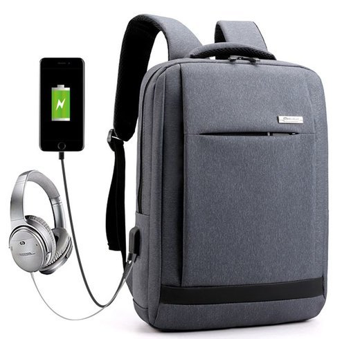 Рюкзак для ноутбука с USB, влагостойкий, серый фото