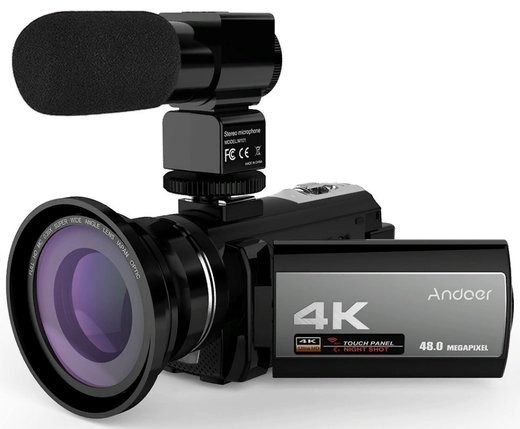 Видеокамера Цифровая Andoer Portable 4K 48MP WiFi, с объективом и микрофоном фото