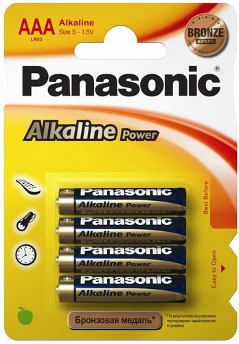 Батарейки Panasonic LR03REB/4BPR AAA щелочные Alkaline power в блистере 4шт фото