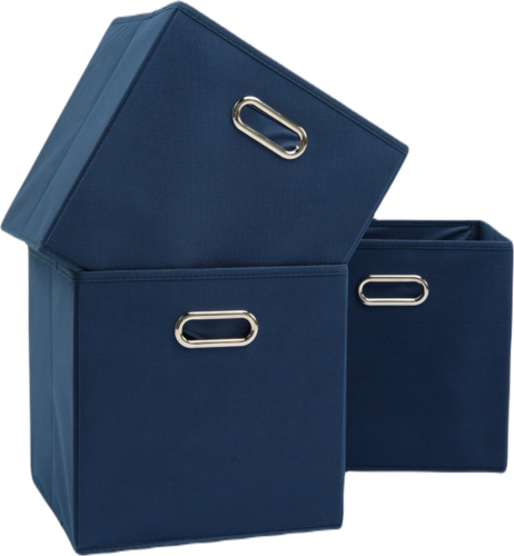 Набор складных коробок для хранения Home One, 30х30х30см, 3шт, металл. ручки, синий фото